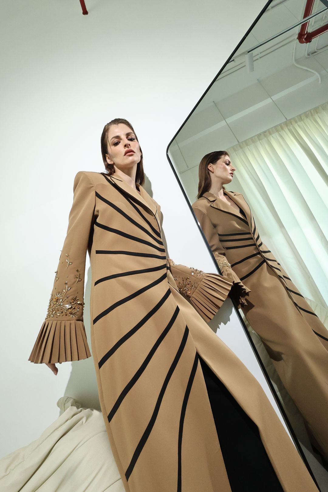 Camel Soutache Flared-Cuff Coat - 12
