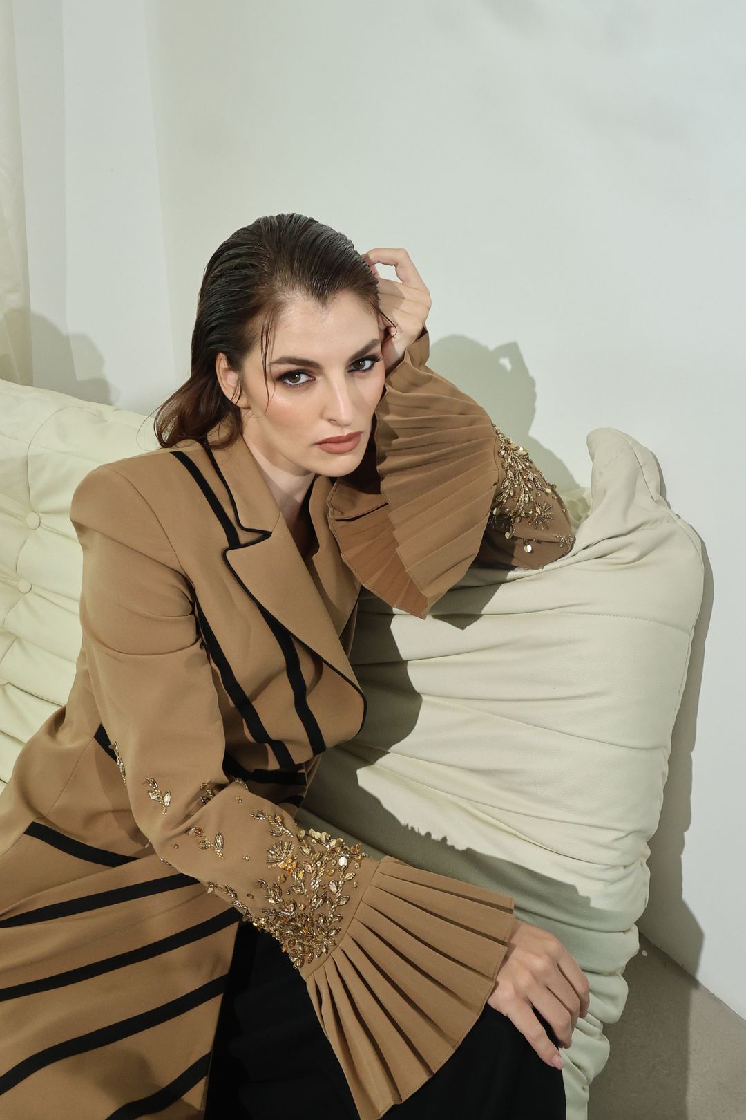 Camel Soutache Flared-Cuff Coat - 8