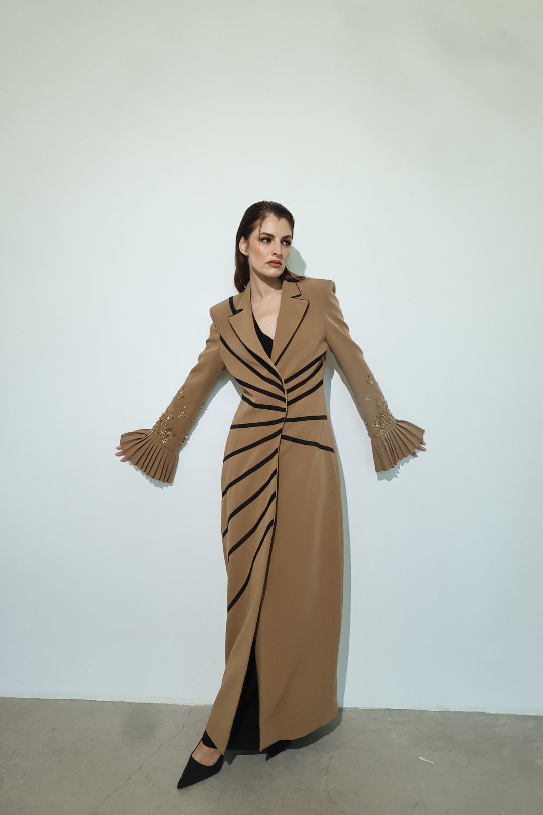 Camel Soutache Flared-Cuff Coat - 2