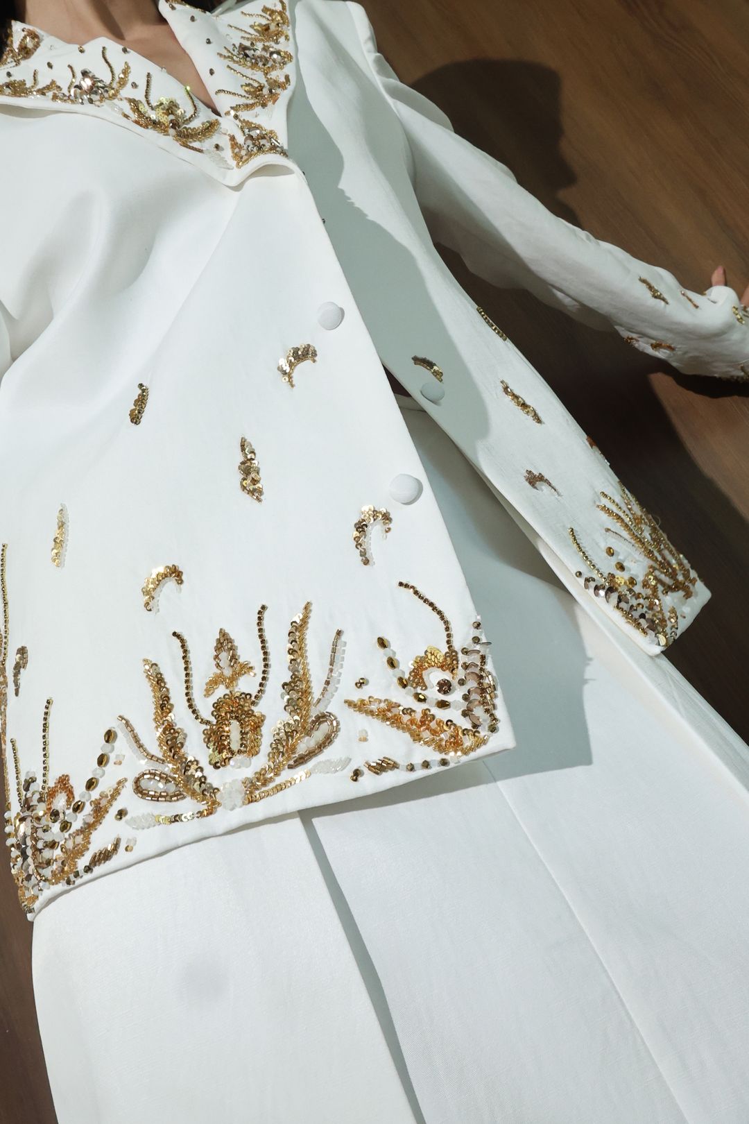 Ivory Gold-Embroidered Coat Set - 5