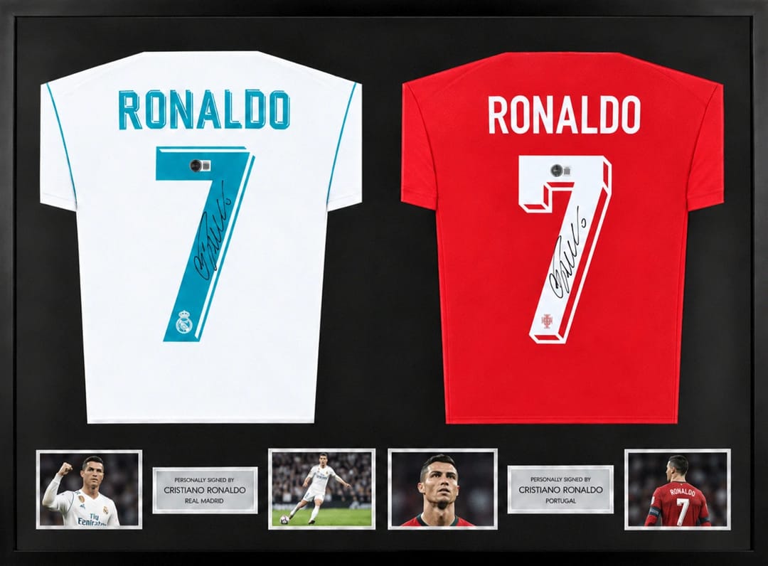 Cristiano Ronaldo Signed Portugal & Real Madrid Jerseys (Dual Framed) - 1