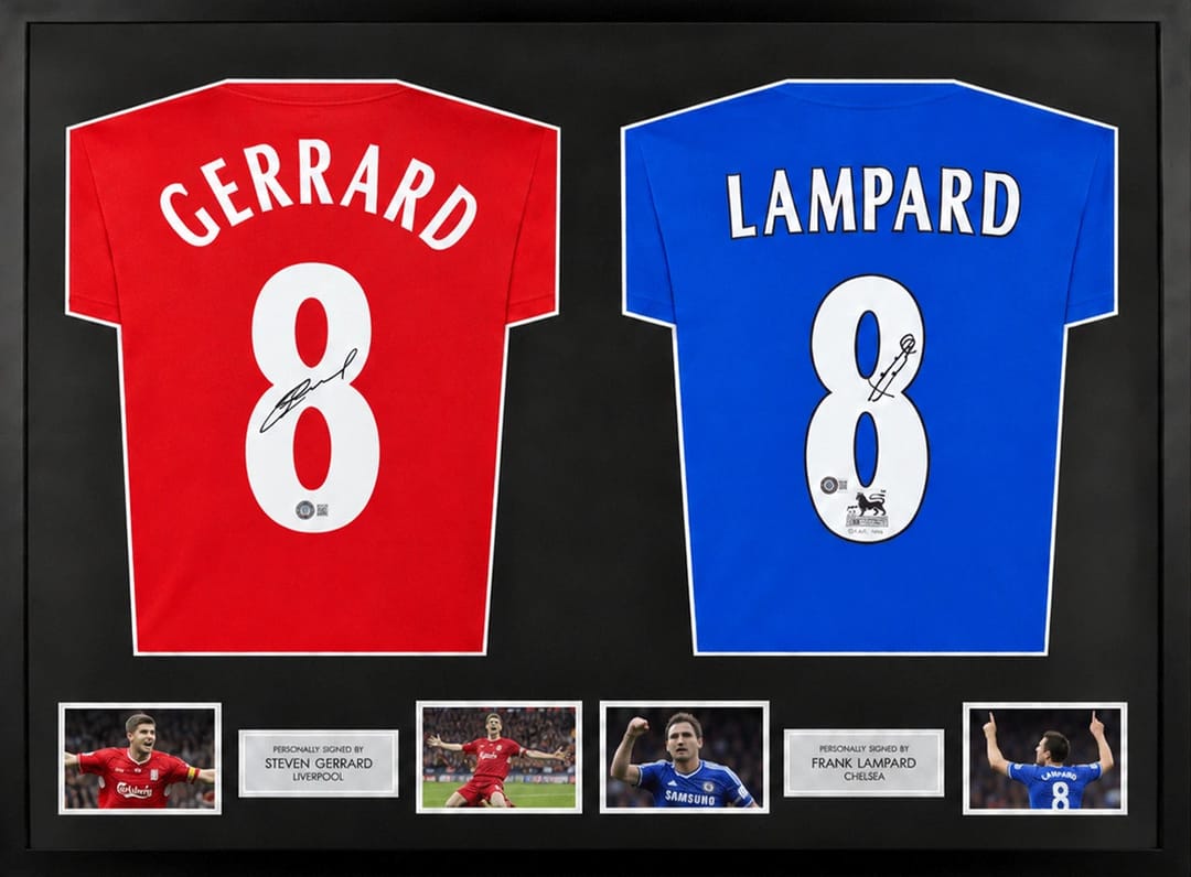 Steven Gerrard & Frank Lampard Signed Liverpool & Chelsea Jerseys (Dual Framed) - 1