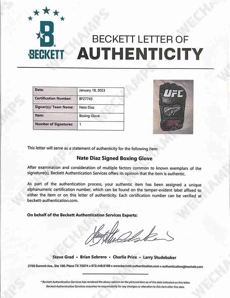 Nate Diaz Signed UFC glove (BECKETT) - 4
