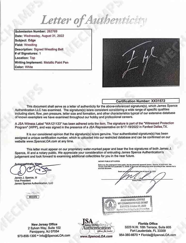 Edge Signed WWE Replica Belt (JSA) - 4