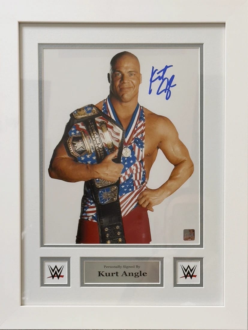 KURT ANGLE SIGNED WWE FRAMED POSTER (COJO) - 1