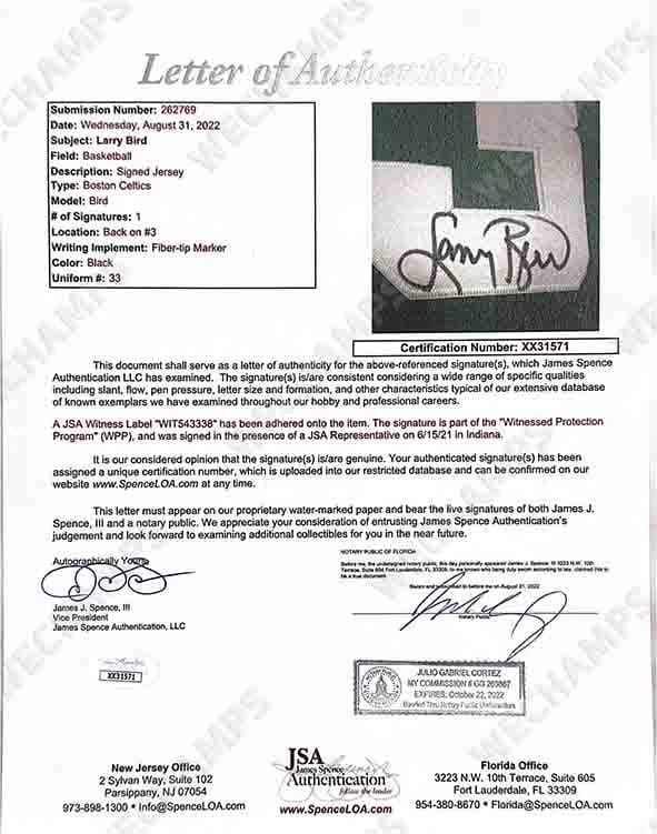 Larry Bird Signed Boston Celtics Jersey (JSA) - 8