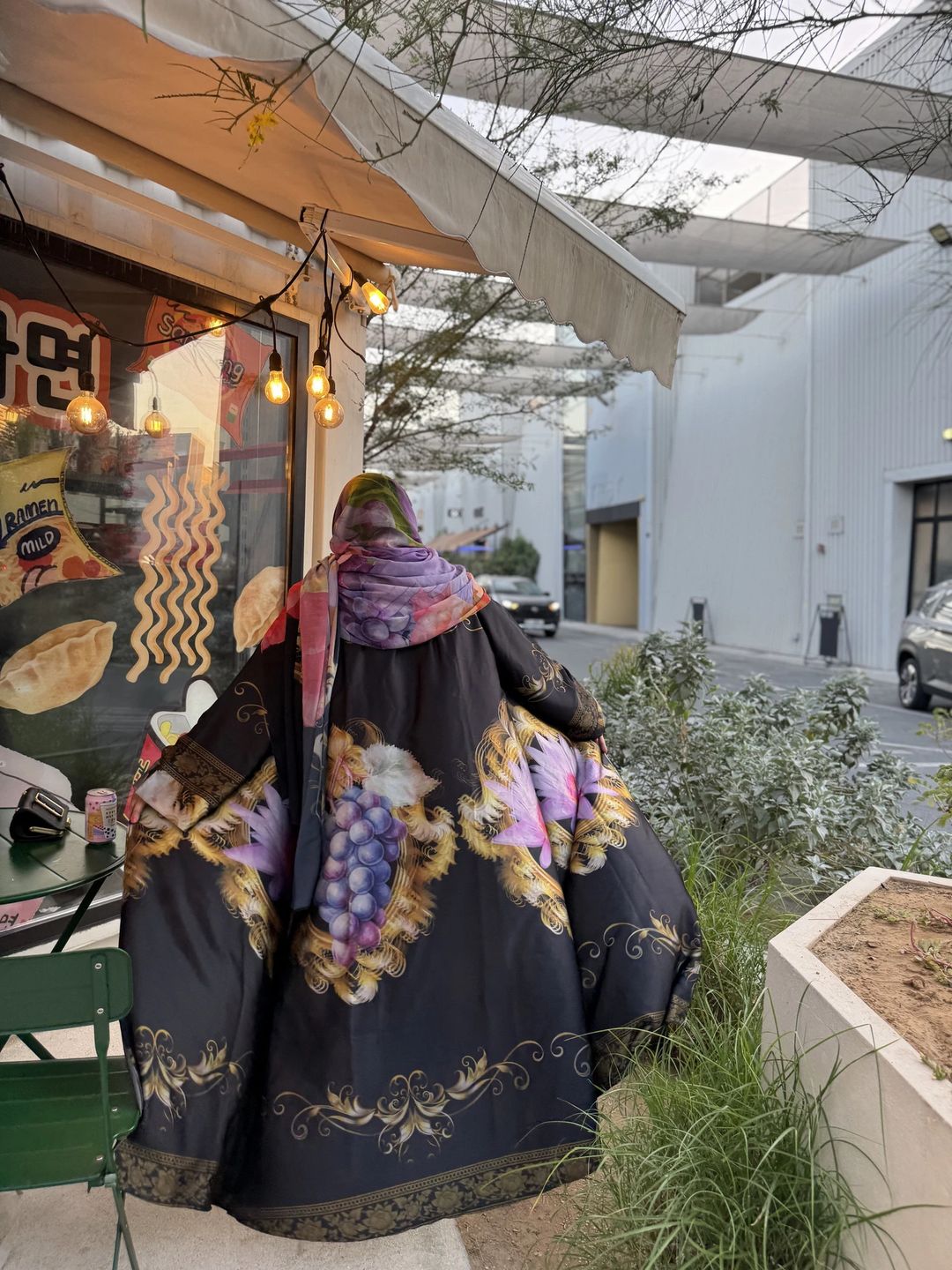Printed Silk Abaya w Georgette Tarha P4 - 2