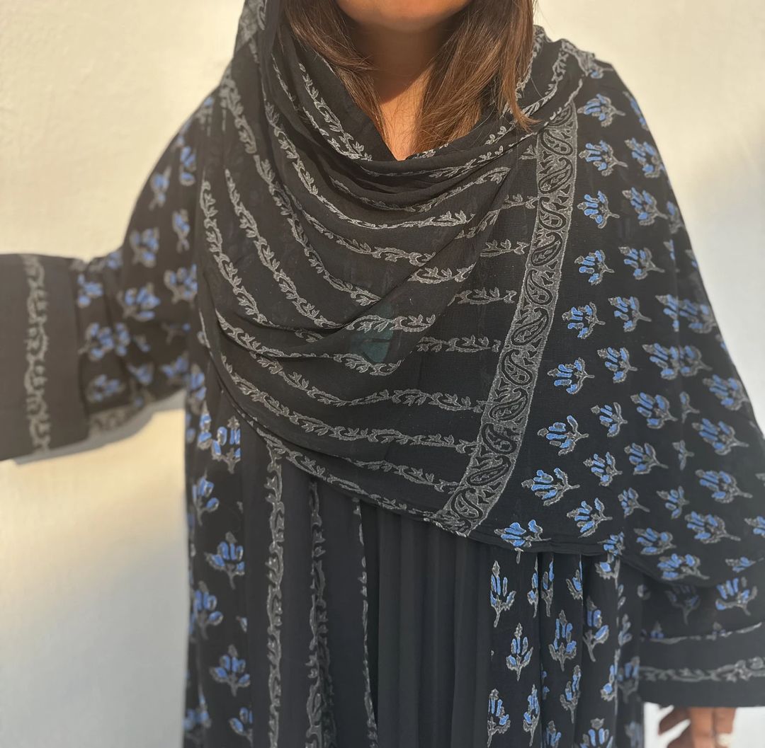 Cotton Abaya w Chiffon Tarha H1 - 3