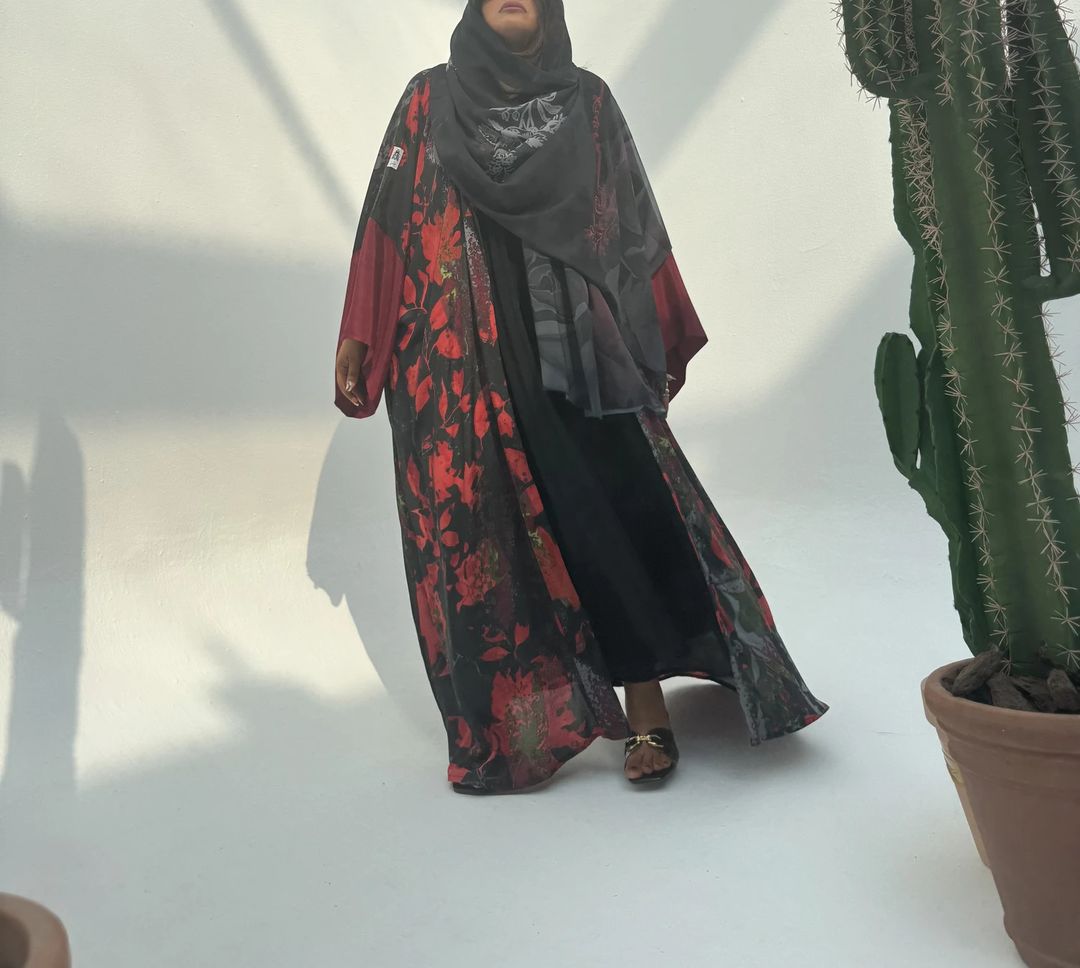 Flame Silk Abaya Georgette Tarha k2 - 2