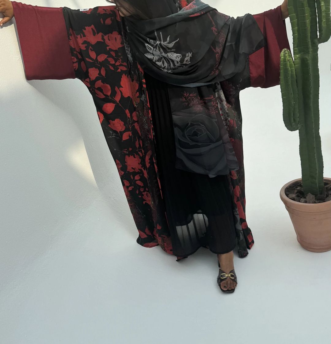 Flame Silk Abaya Georgette Tarha k2 - 5