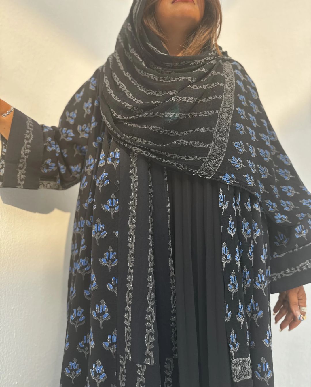 Cotton Abaya w Chiffon Tarha H1 - 6