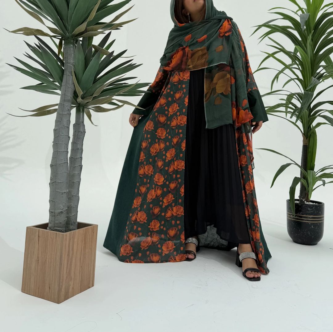 Cotton Abaya w Chiffon Tarha M15 - 4