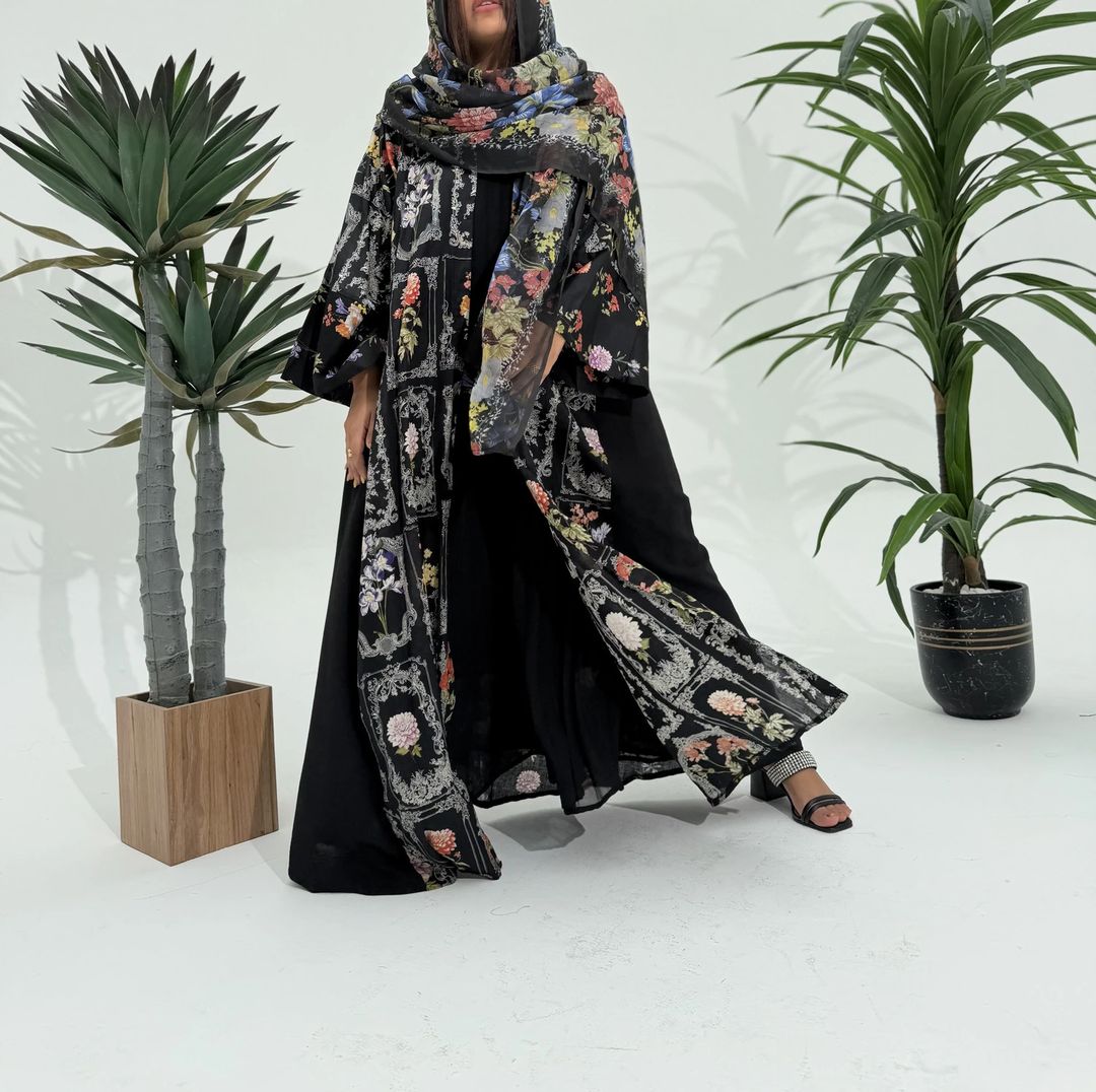 Cotton Abaya w Chiffon Tarha M2 - 7