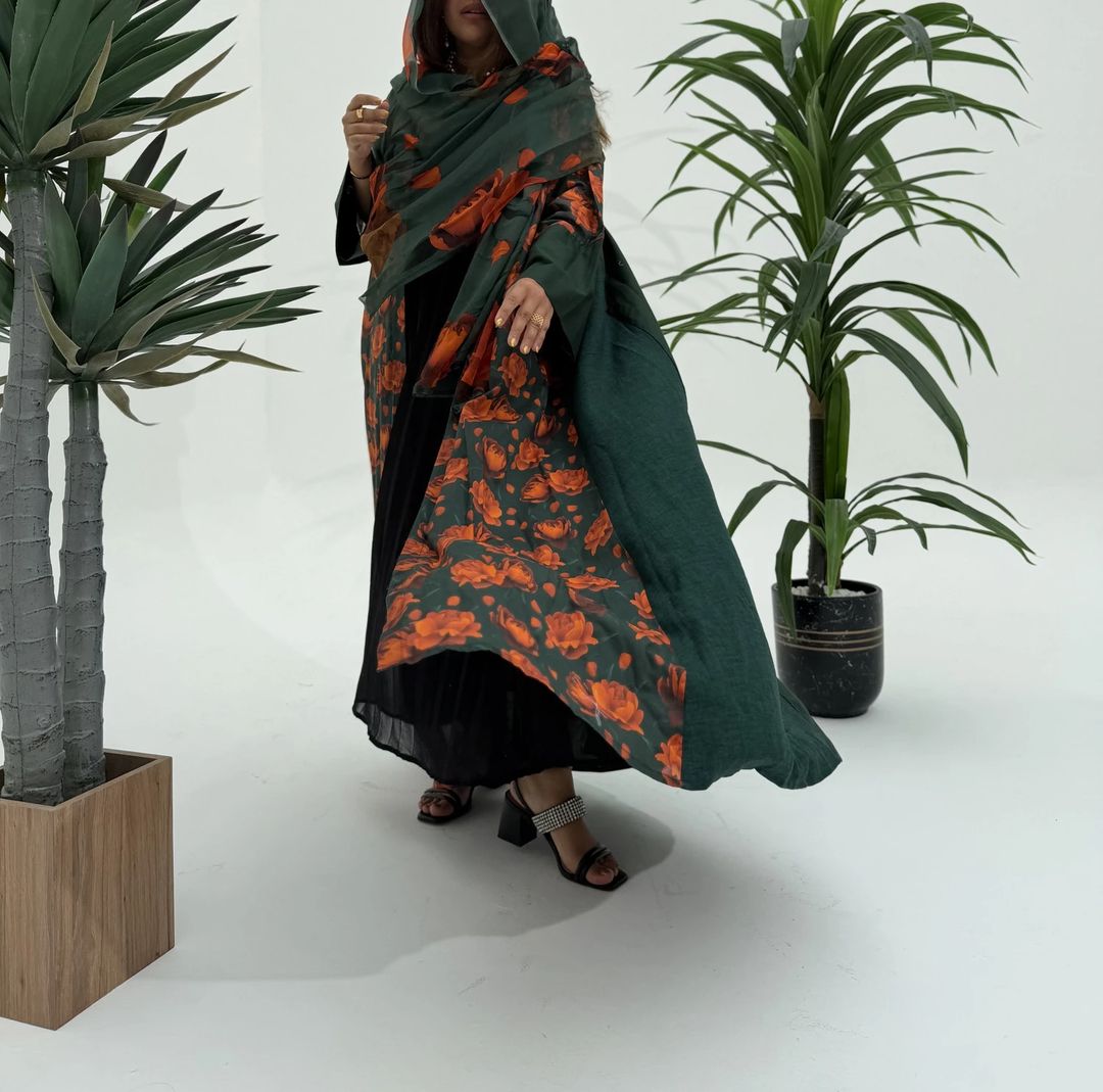 Cotton Abaya w Chiffon Tarha M15 - 7
