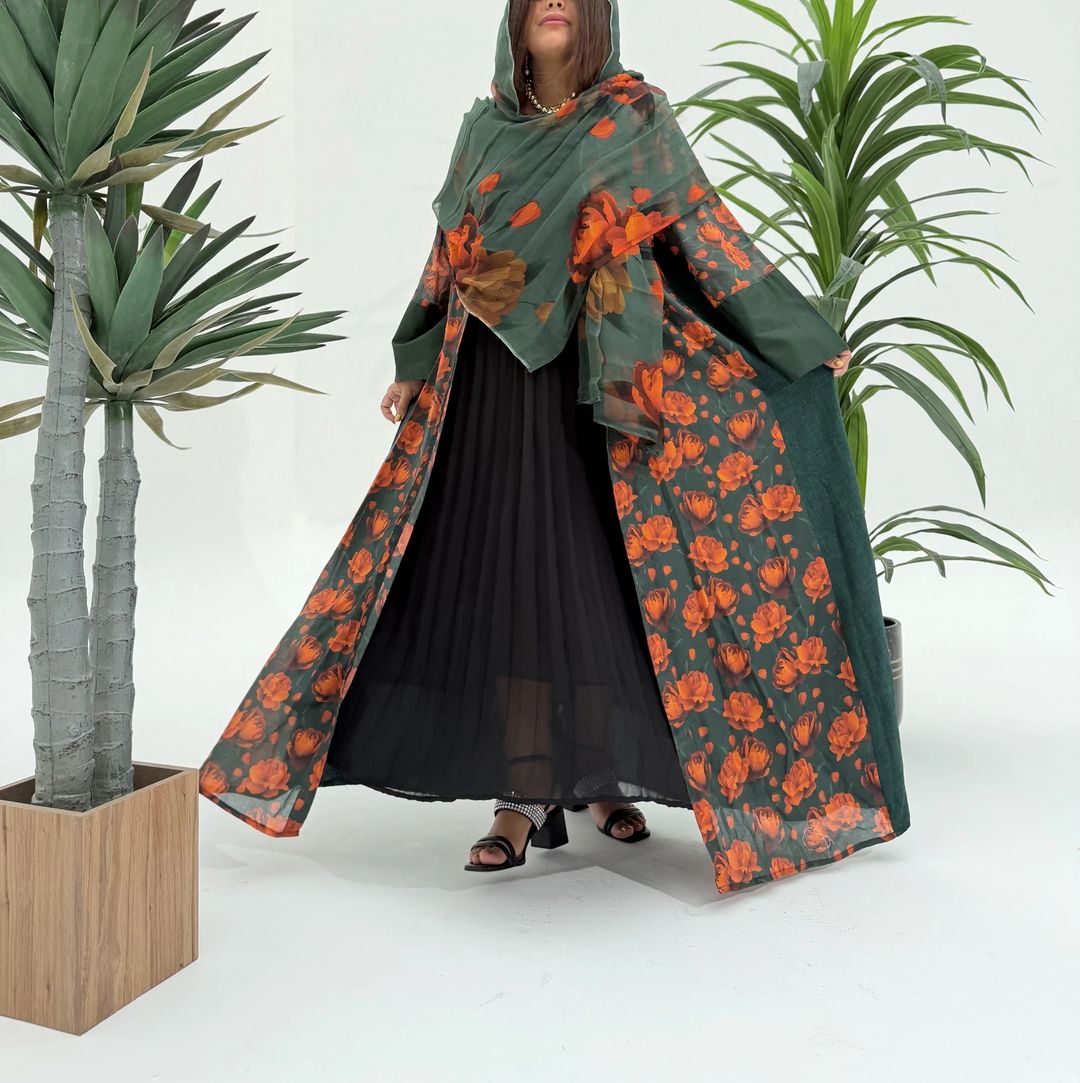 Cotton Abaya w Chiffon Tarha M15 - 8