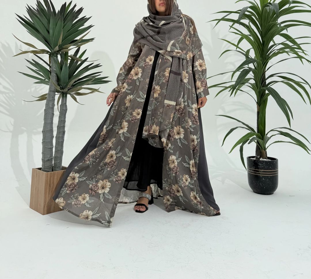 Cotton Abaya w Chiffon Tarha M7 - 9