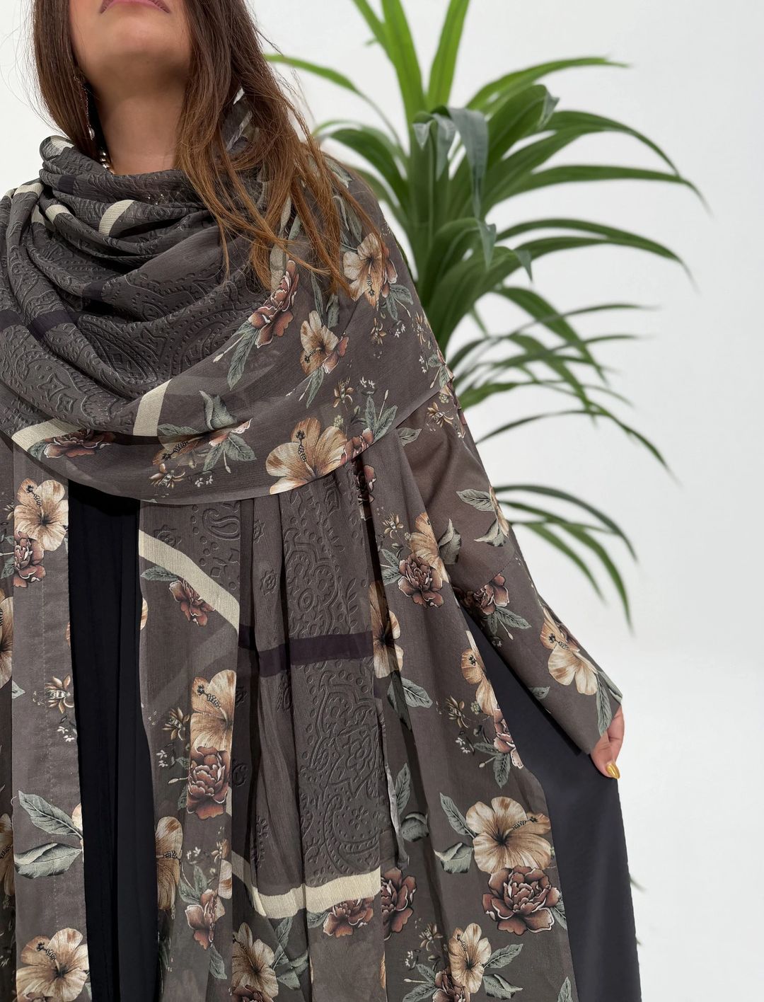 Cotton Abaya w Chiffon Tarha M7 - 8