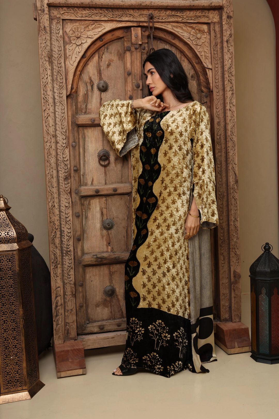 Silky Velvet Hand-block Kaftan A - 8