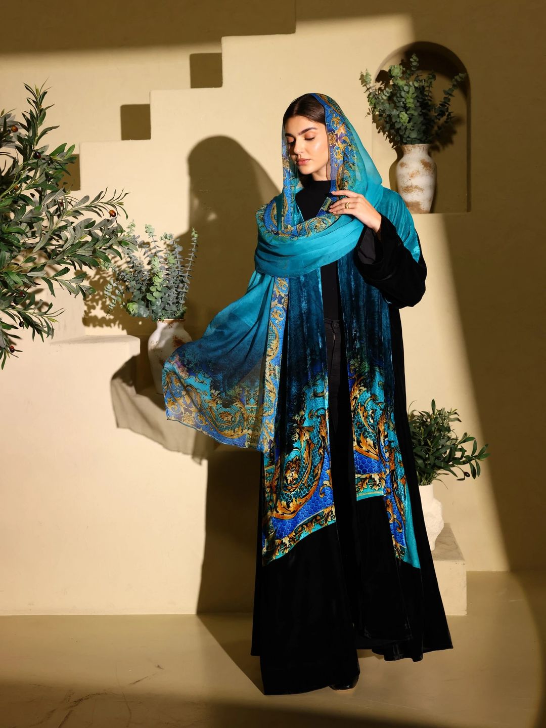 Velvet Abaya w Chiffon Tarha J9 - 6