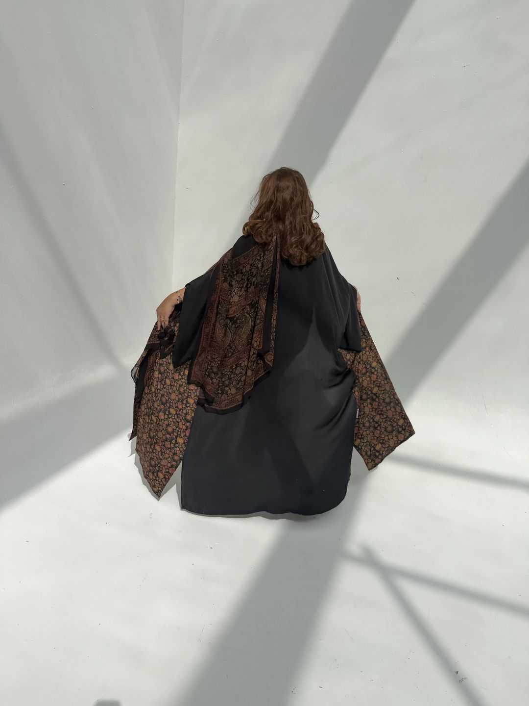Crepe-Silk Abaya w Chiffon Tarha E13 - 5