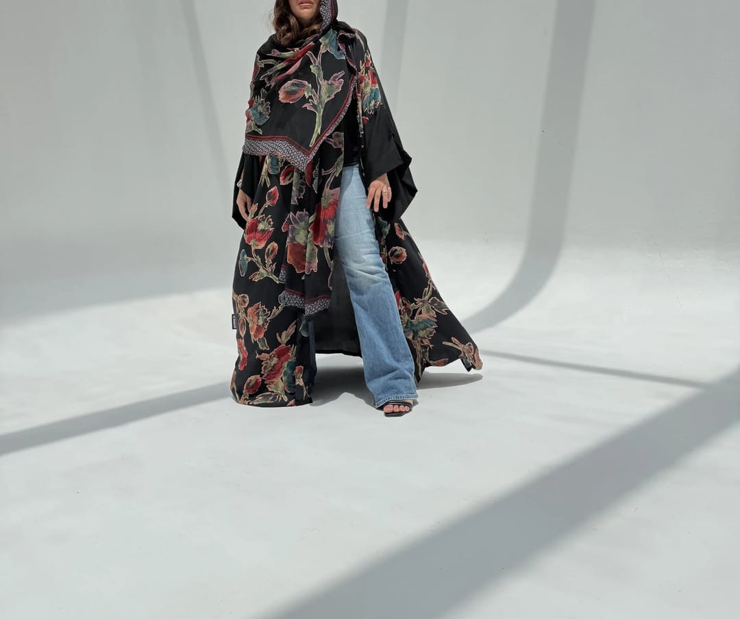 Crepe-Silk Abaya w Chiffon Tarha E1 - 7