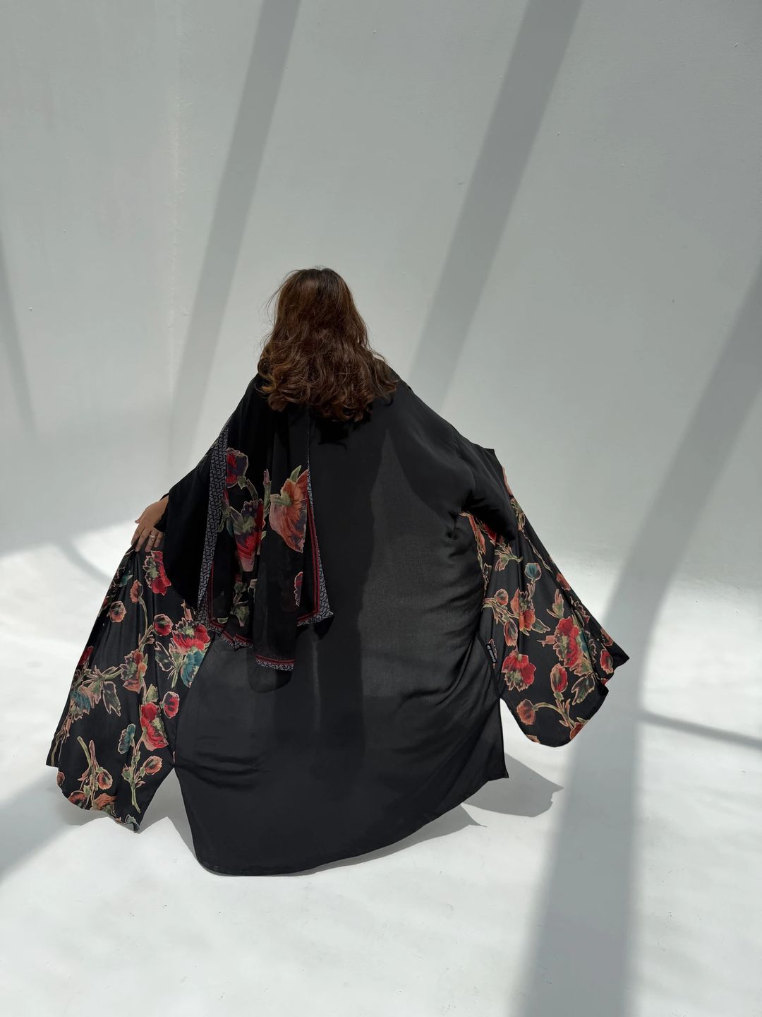 Crepe-Silk Abaya w Chiffon Tarha E1 - 9