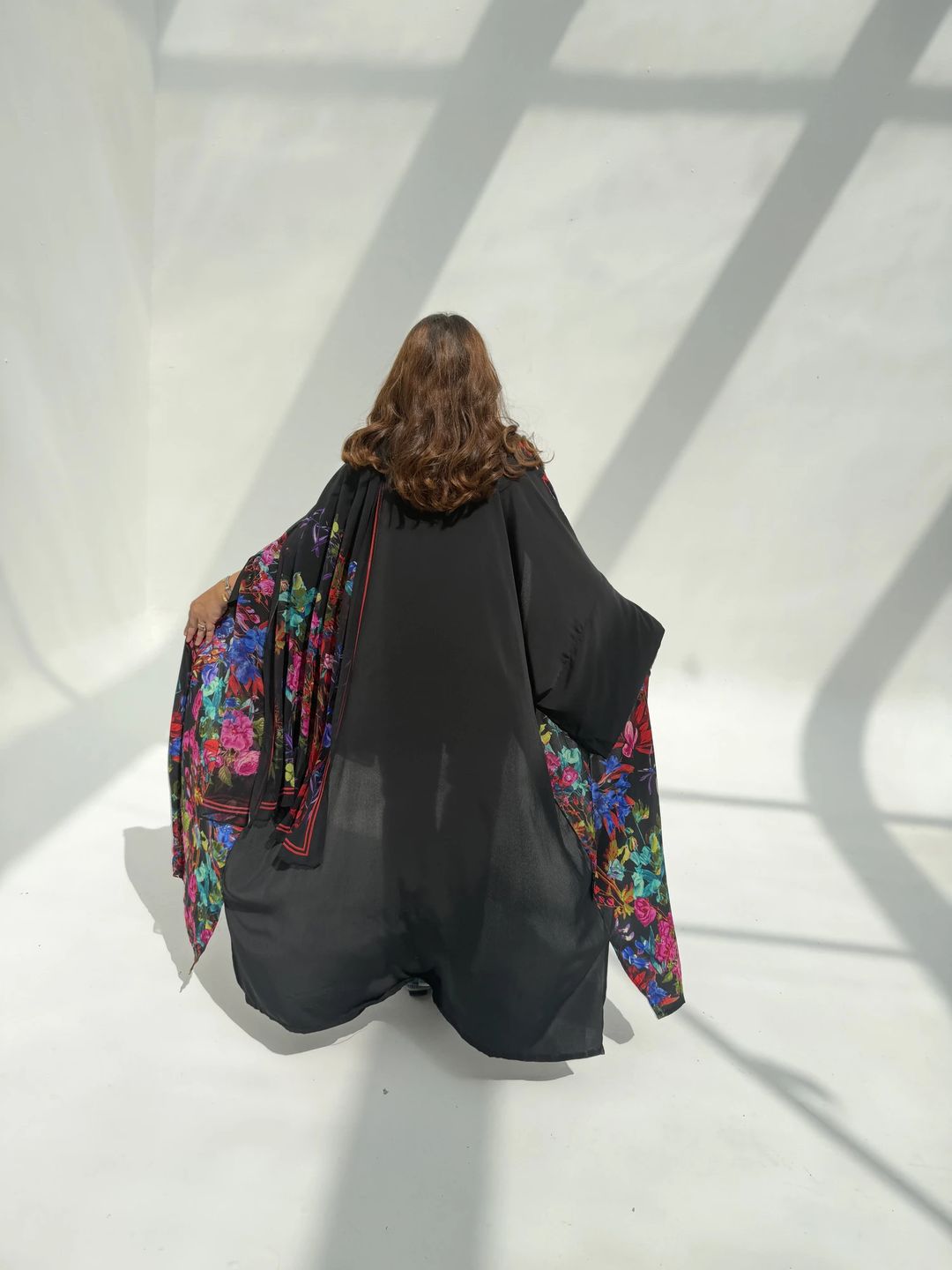 Crepe-Silk Abaya w Chiffon Tarha E12 - 9