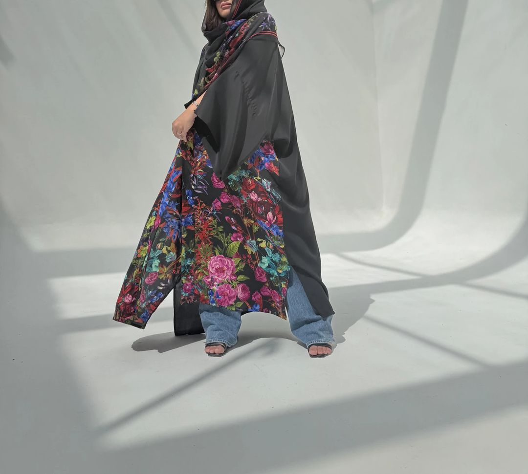 Crepe-Silk Abaya w Chiffon Tarha E12 - 13