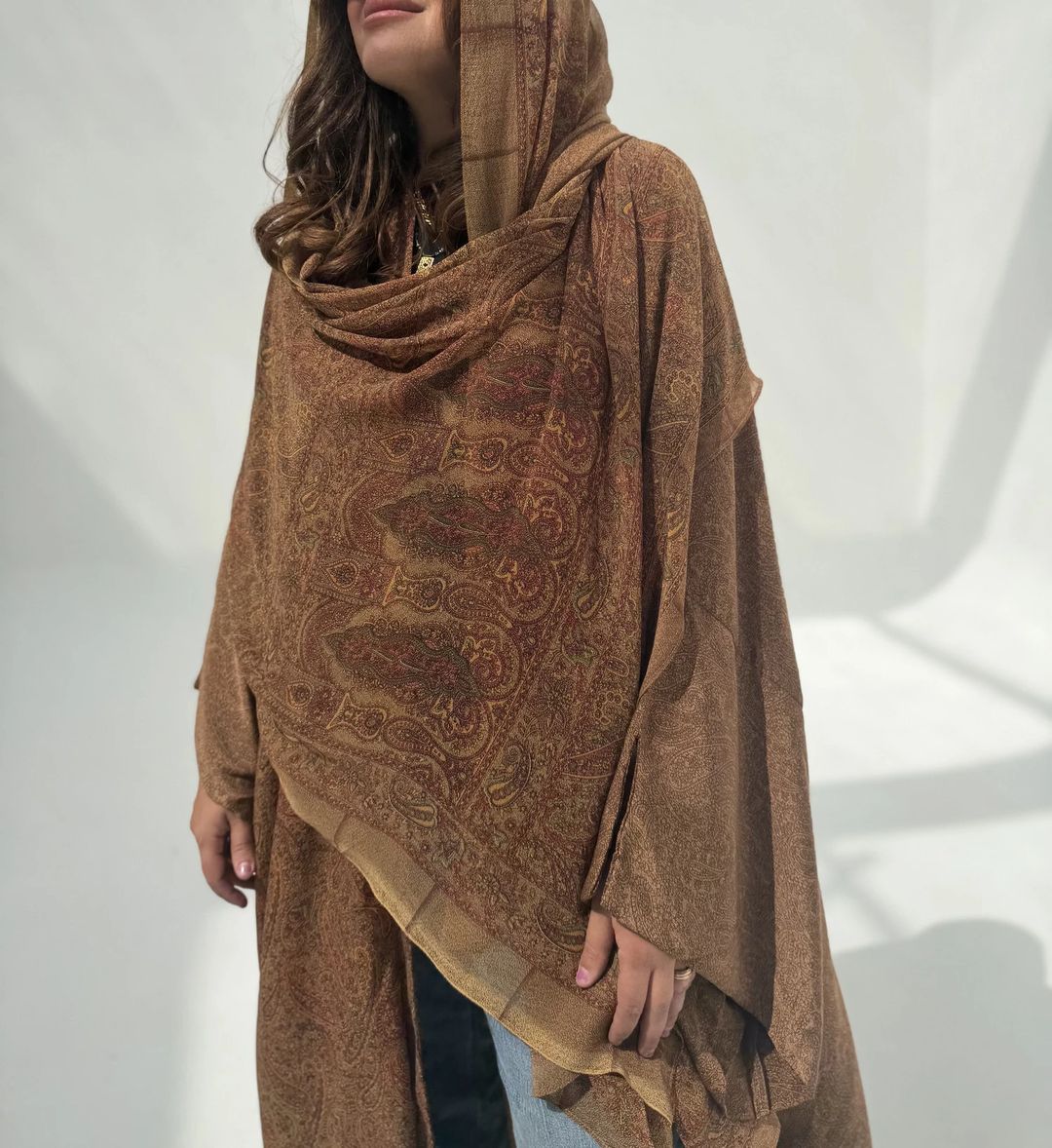Crepe-Silk Abaya w Chiffon Tarha E14 - 9