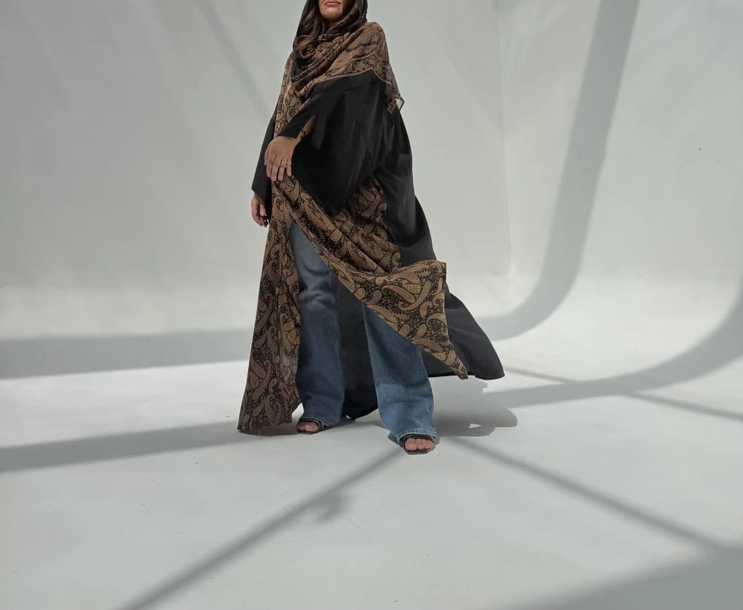 Crepe-Silk Abaya w Chiffon Tarha E11 - 4
