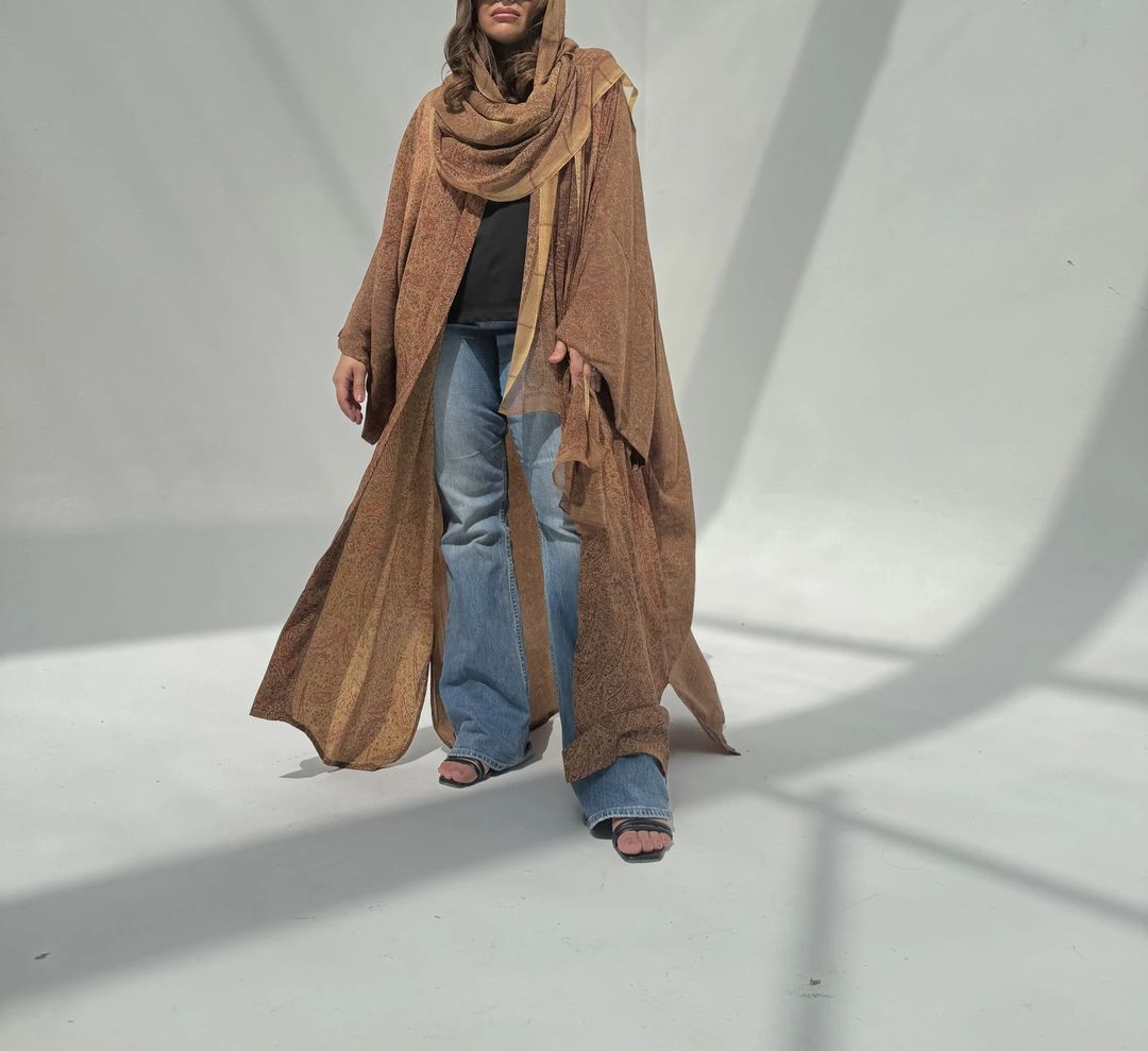 Crepe-Silk Abaya w Chiffon Tarha E14 - 12
