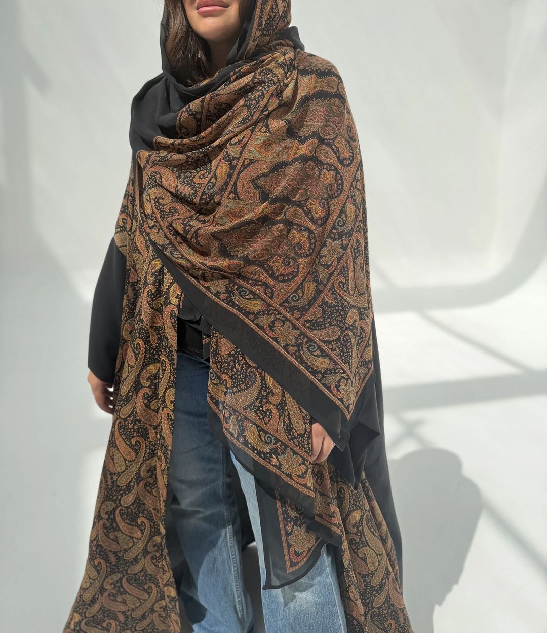 Crepe-Silk Abaya w Chiffon Tarha E11 - 9