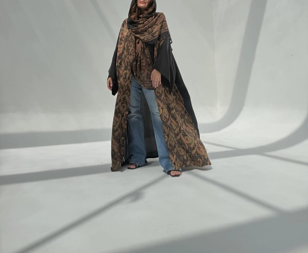 Crepe-Silk Abaya w Chiffon Tarha E11 - 7