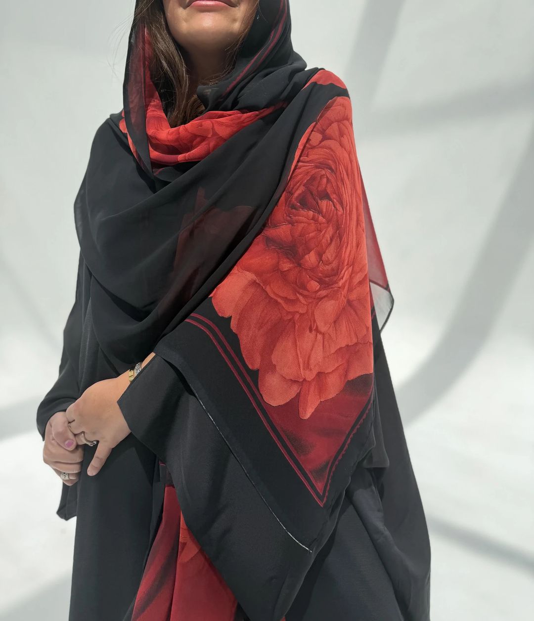 Crepe-Silk Abaya w Chiffon Tarha E8 - 4