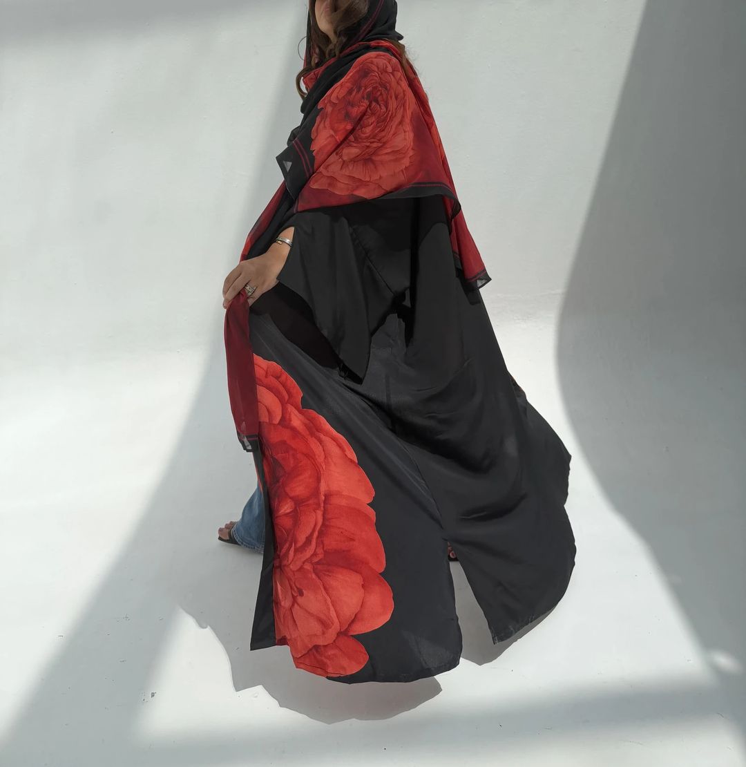 Crepe-Silk Abaya w Chiffon Tarha E8 - 6