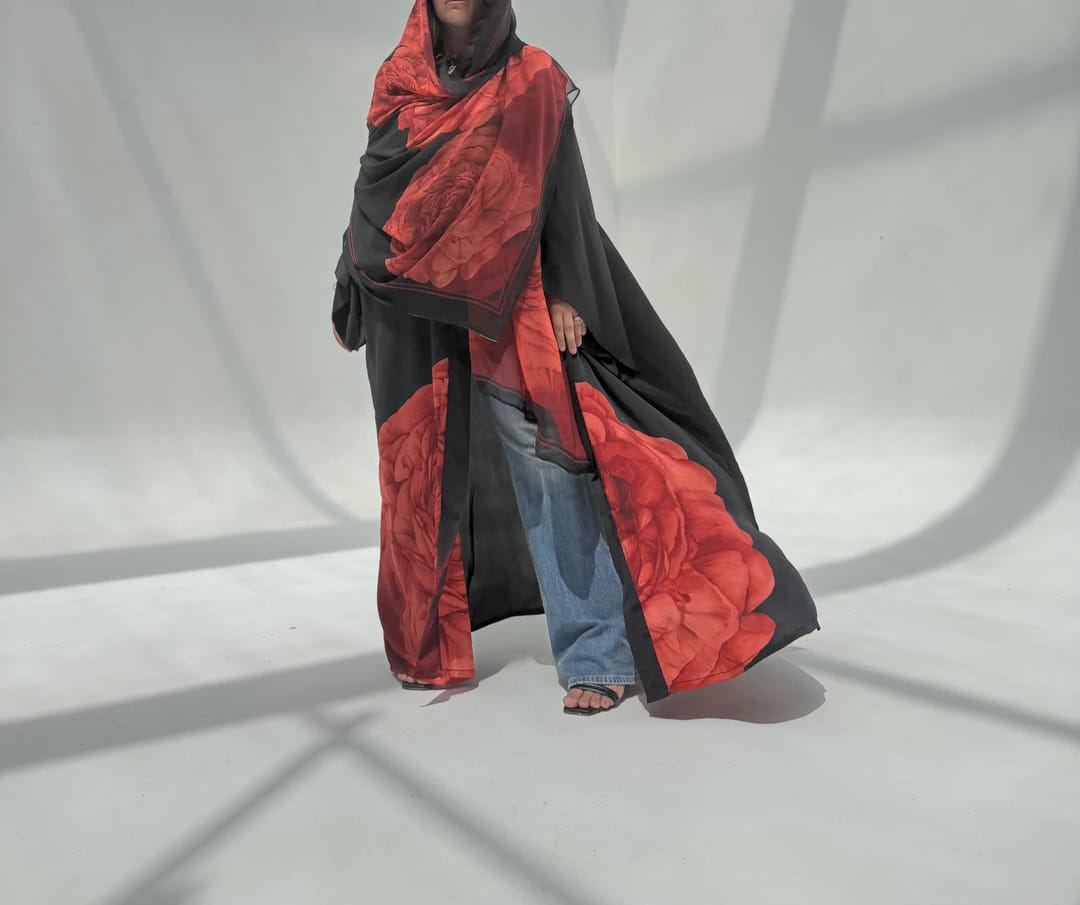 Crepe-Silk Abaya w Chiffon Tarha E8 - 9
