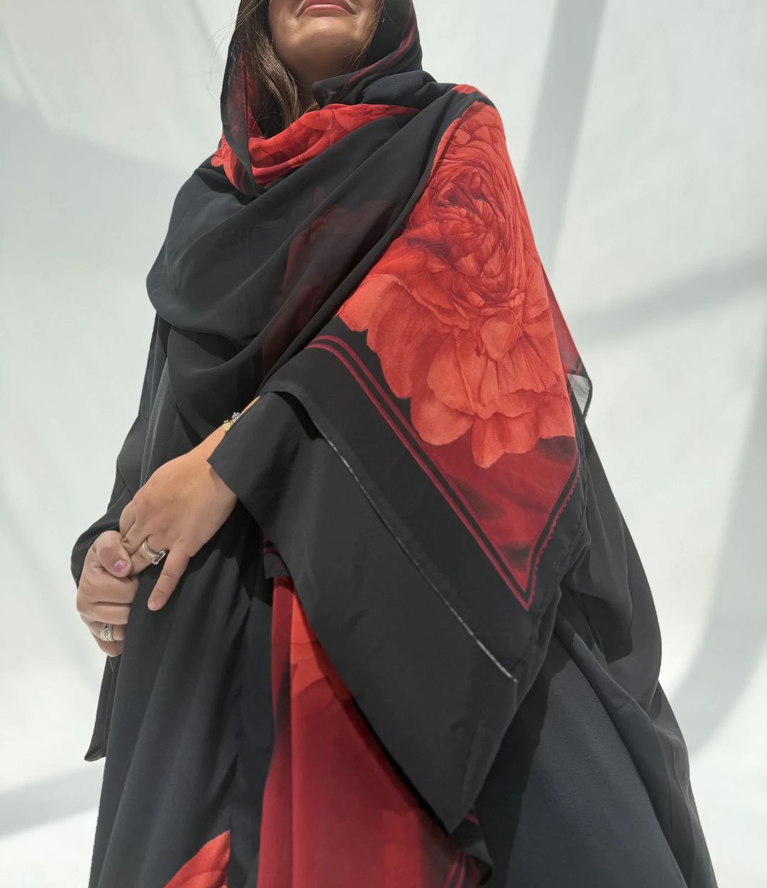 Crepe-Silk Abaya w Chiffon Tarha E8 - 8