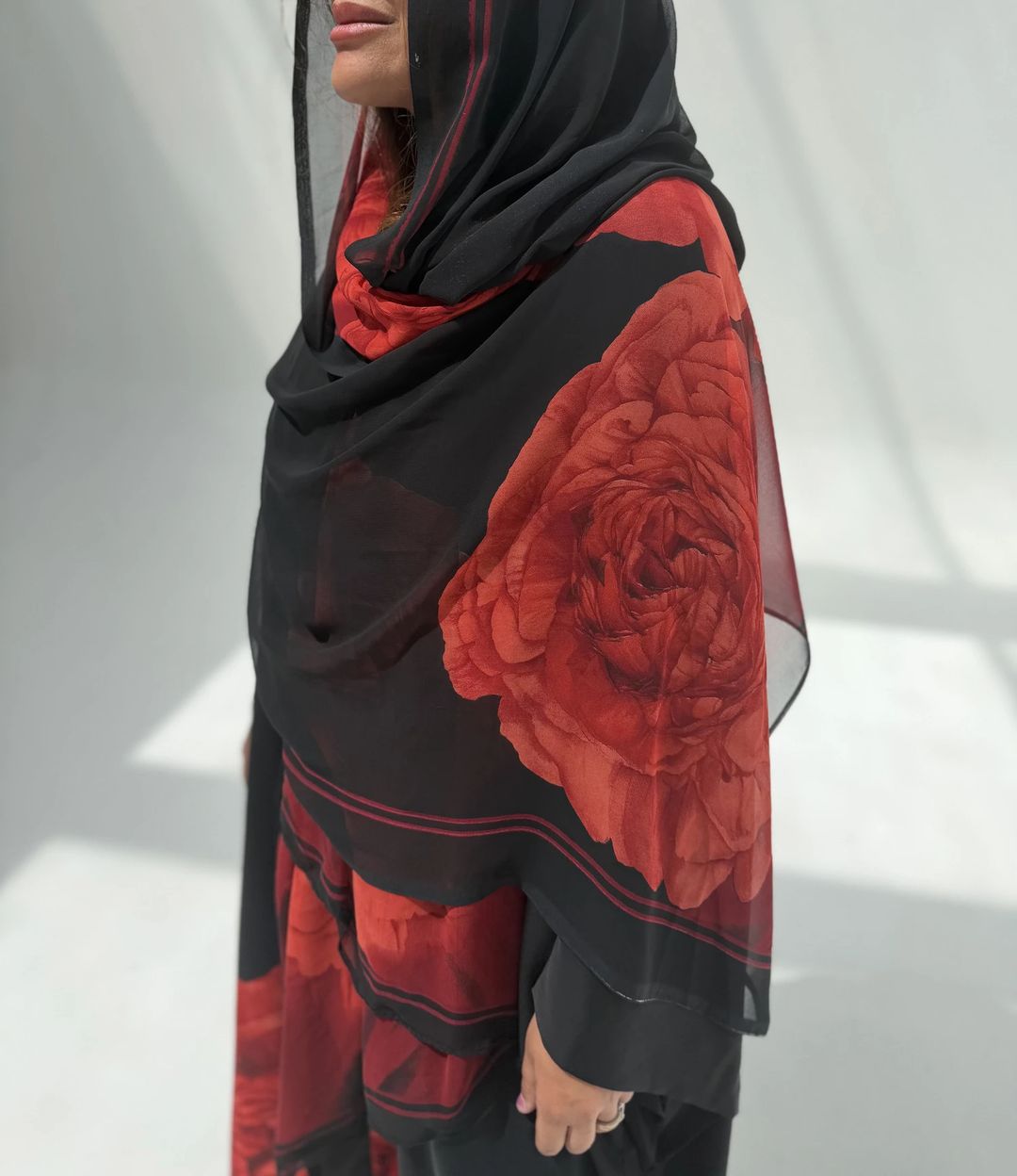 Crepe-Silk Abaya w Chiffon Tarha E8 - 12