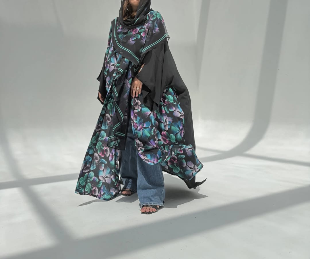 Crepe-Silk Abaya w Chiffon Tarha E3 - 9