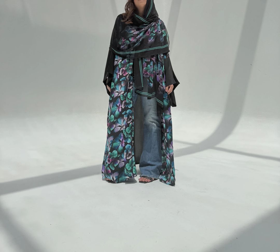 Crepe-Silk Abaya w Chiffon Tarha E3 - 12