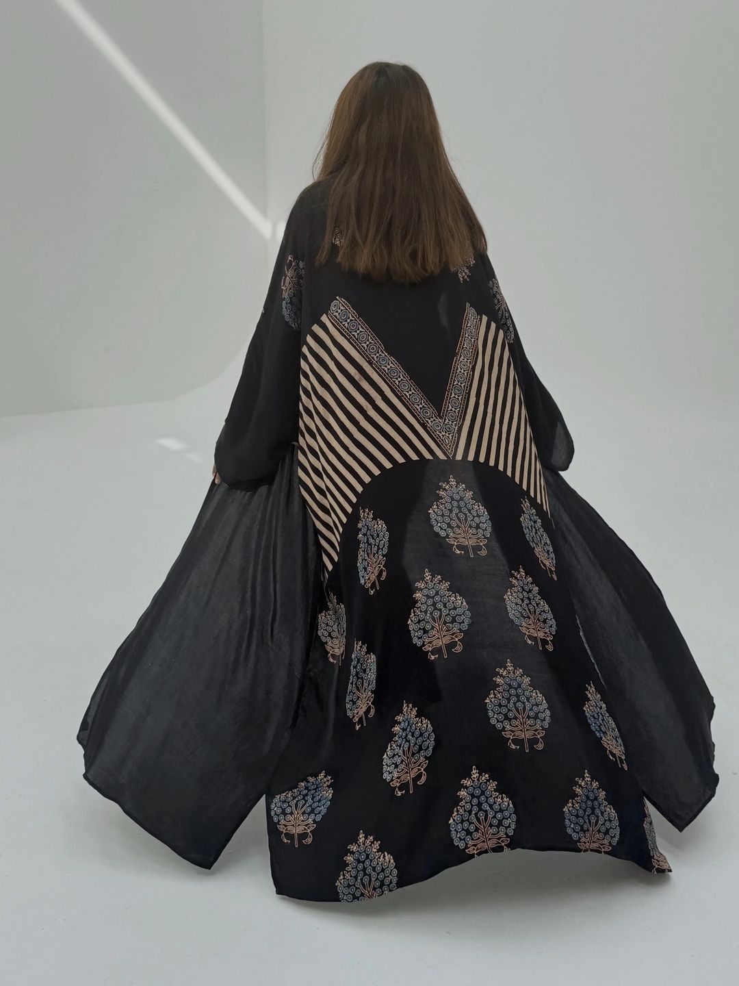 Bisht Pure Silk Handblock Abaya A3 - 2