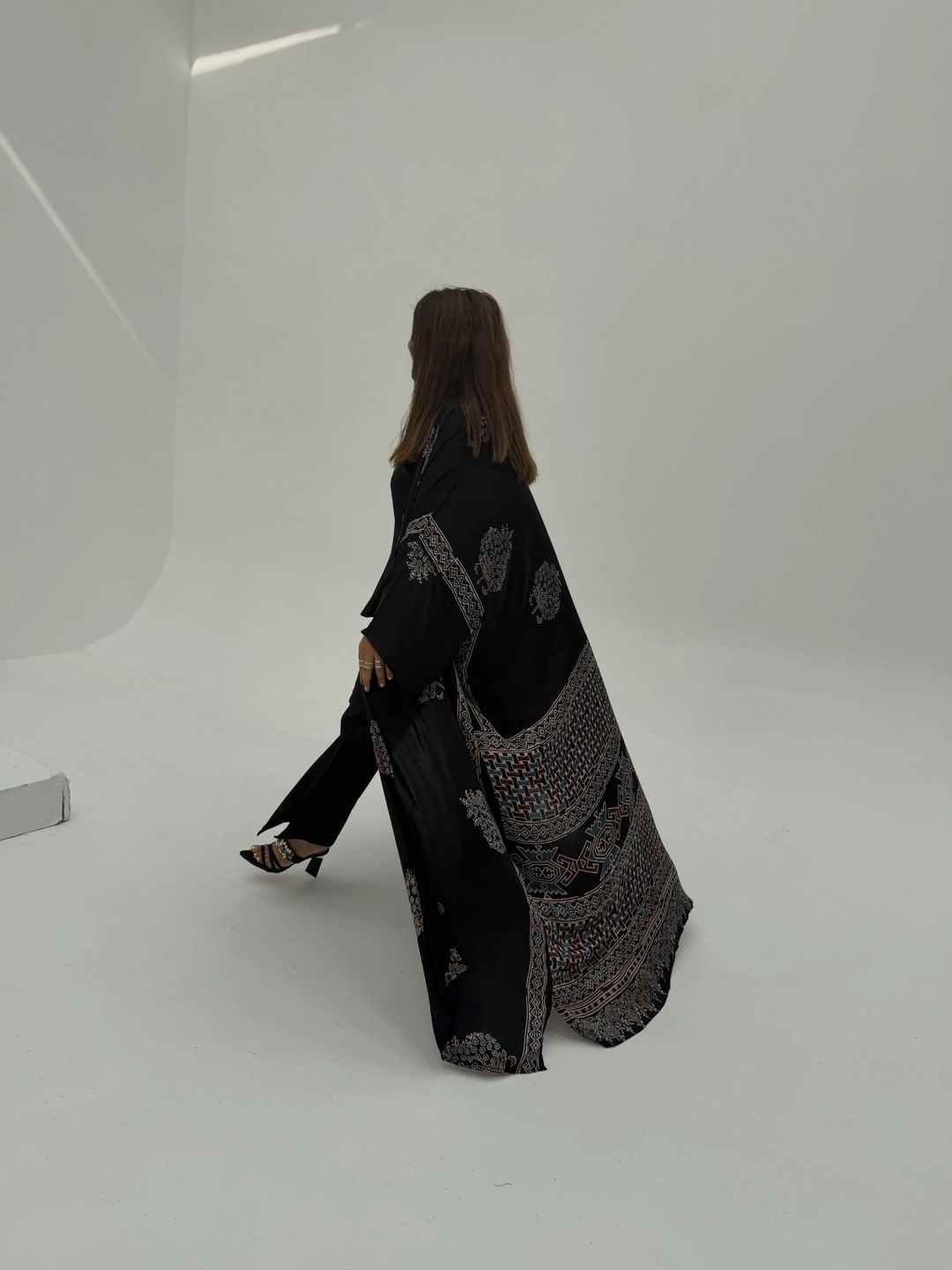 Bisht Pure Silk Handblock Abaya A7 - 1