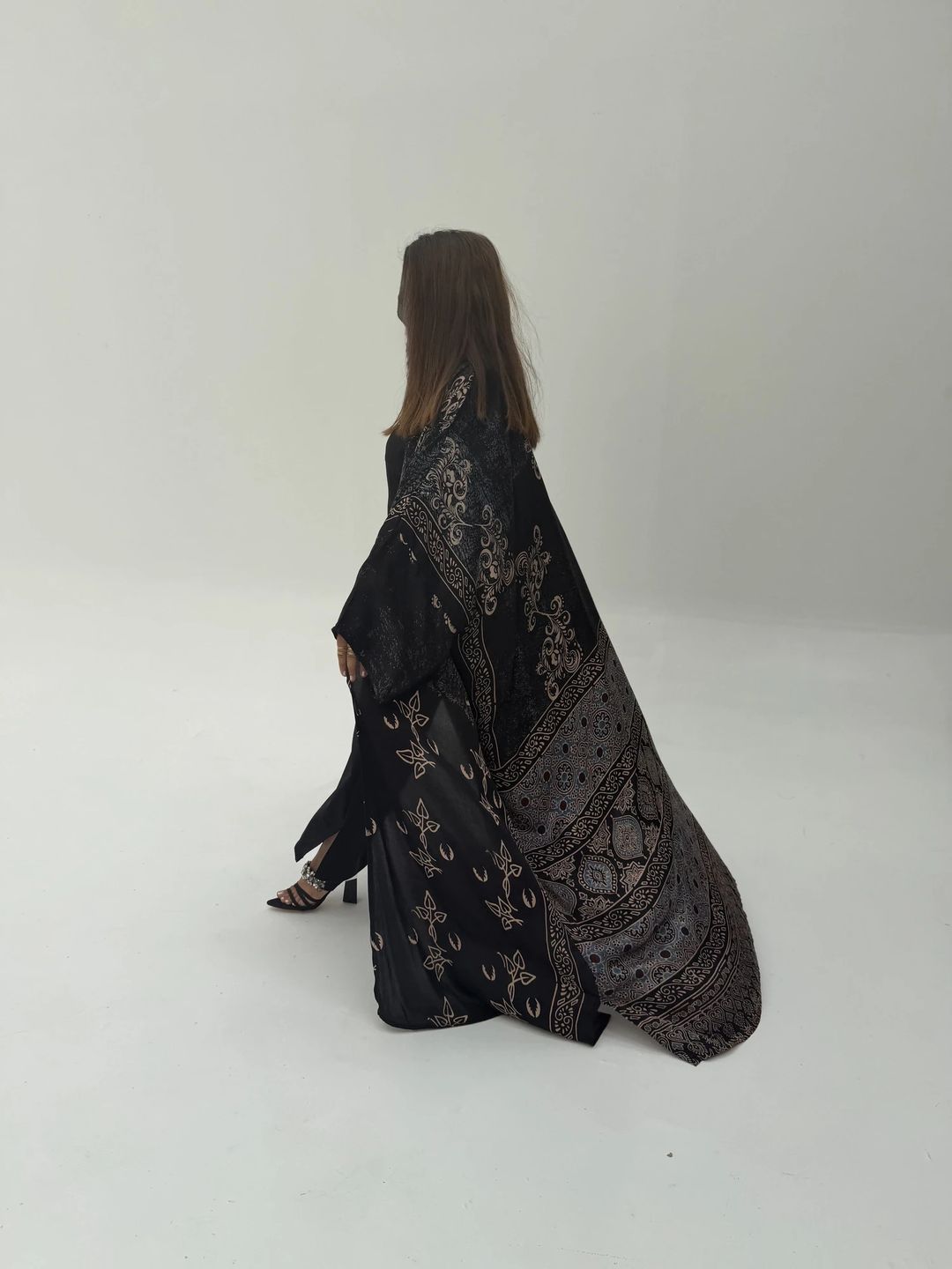 Bisht Pure Silk Handblock Abaya A6 - 5