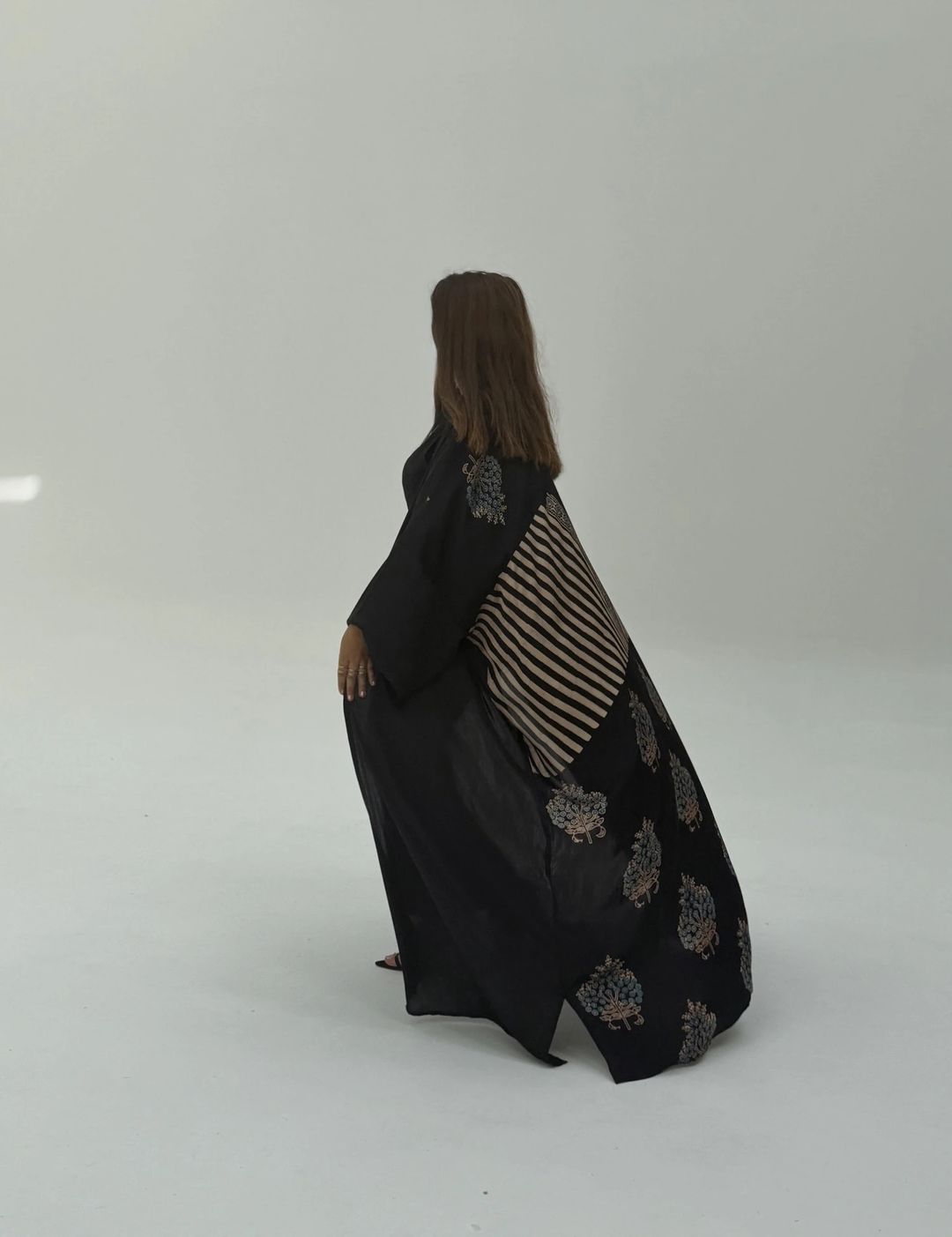 Bisht Pure Silk Handblock Abaya A3 - 9
