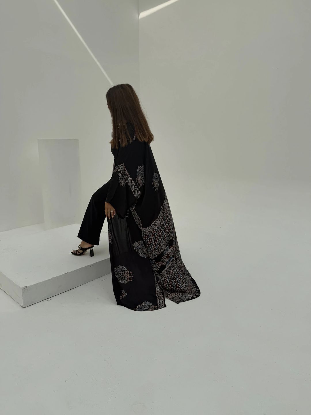 Bisht Pure Silk Handblock Abaya A7 - 9