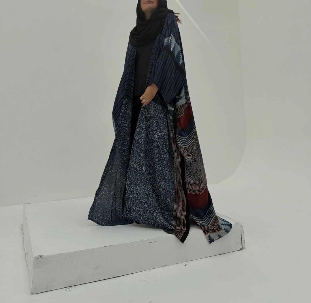 Bisht Pure Silk Handblock Abaya A8 - 5