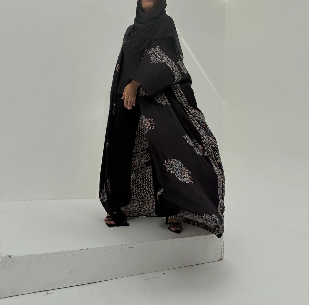 Bisht Pure Silk Handblock Abaya A7 - 10