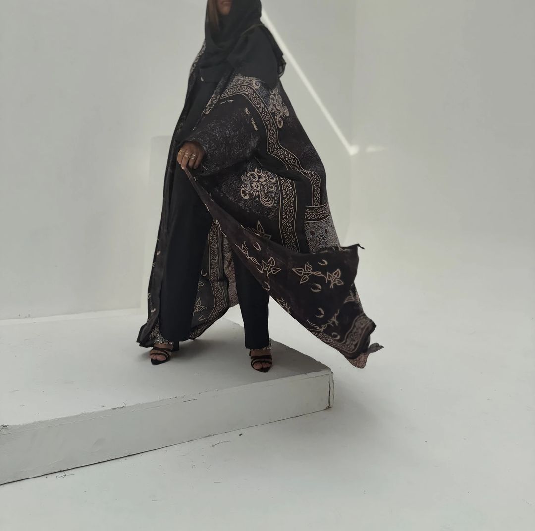 Bisht Pure Silk Handblock Abaya A6 - 8