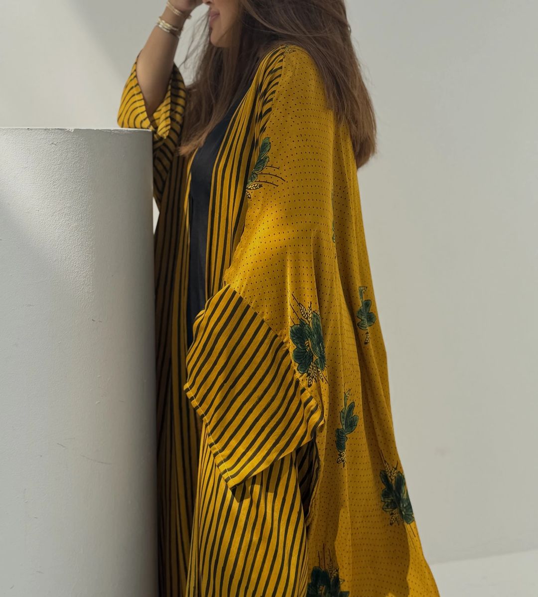 Bisht Pure Silk Handblock Abaya A15 - 8