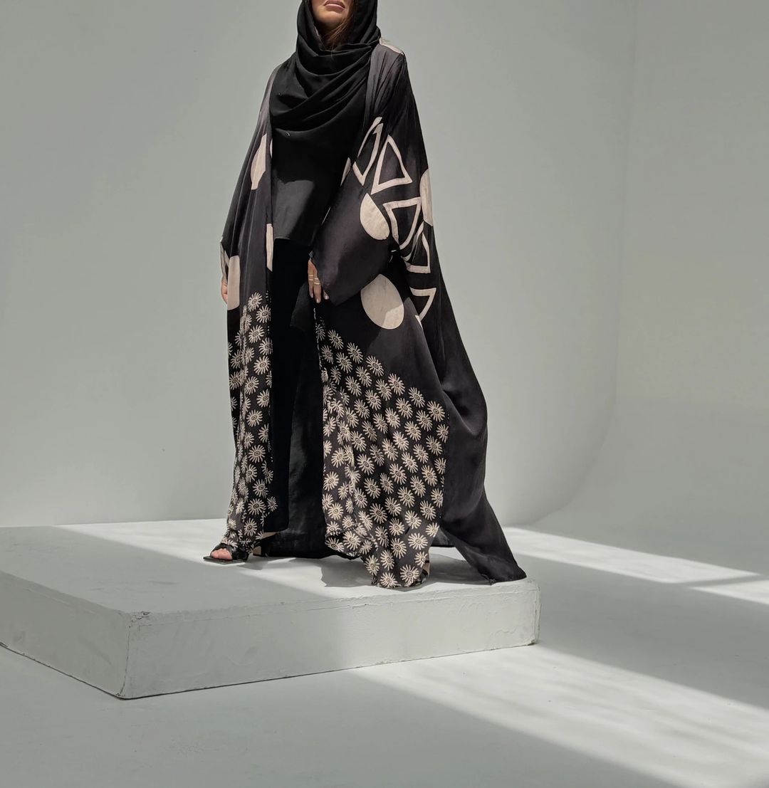 Bisht Pure Silk Handblock Abaya A11 - 2